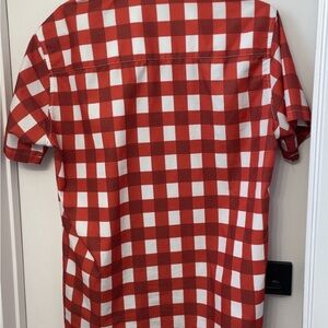 Prada Men's Red and White Plaid Shirt